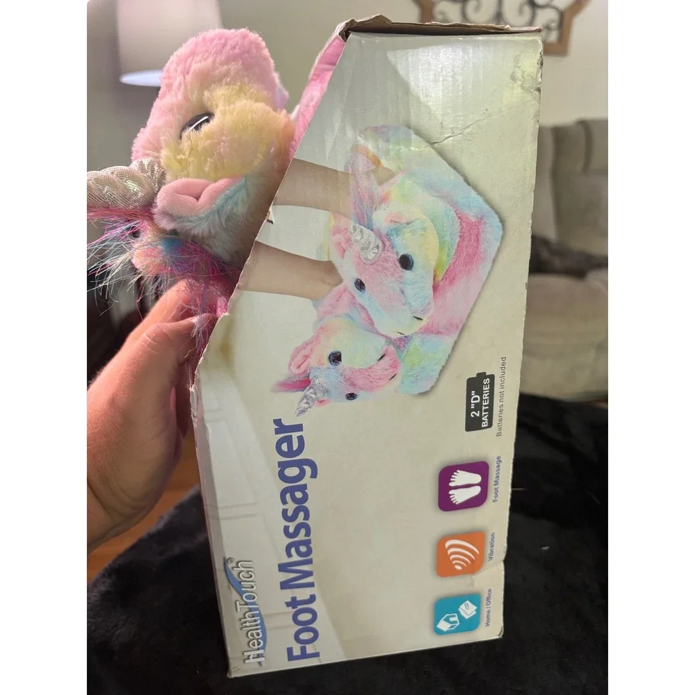 HealthTouch Unicorn Foot Massager Rainbow Tie Dye Plush Vibrating New
